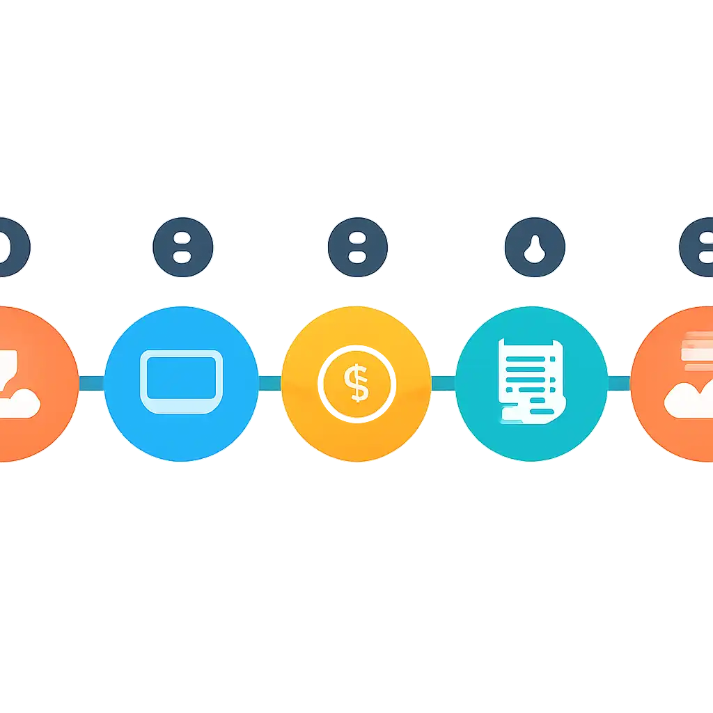 Five numbered circular icons connected by arrows in a horizontal flow, Rummy Circle Withdrawal Process and Timelines steps