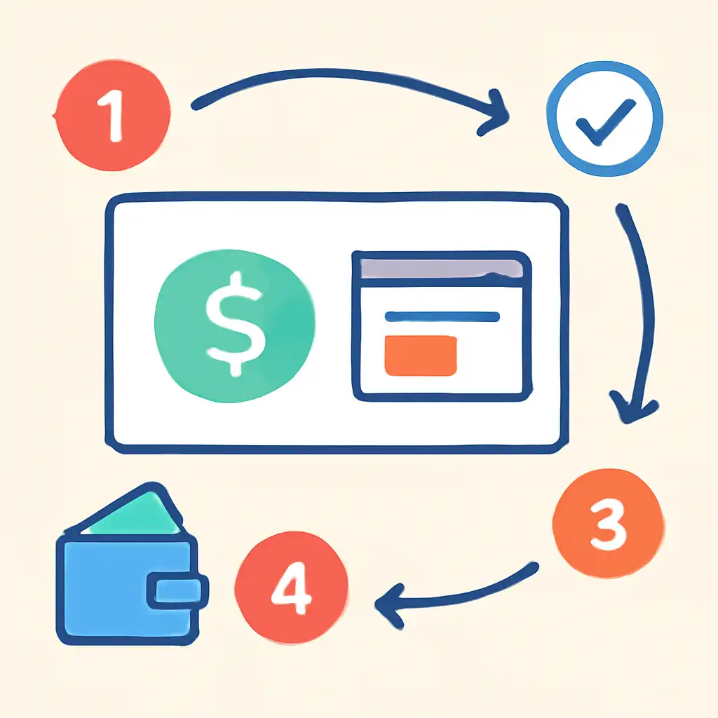 Annotated step diagram: payout timings process with numbered callouts, Rummy Circle
