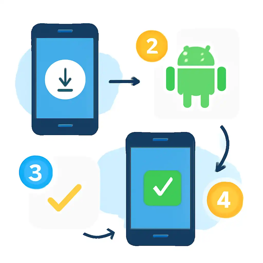 Annotated step diagram: android apk install process with numbered callouts, Rummy Circle